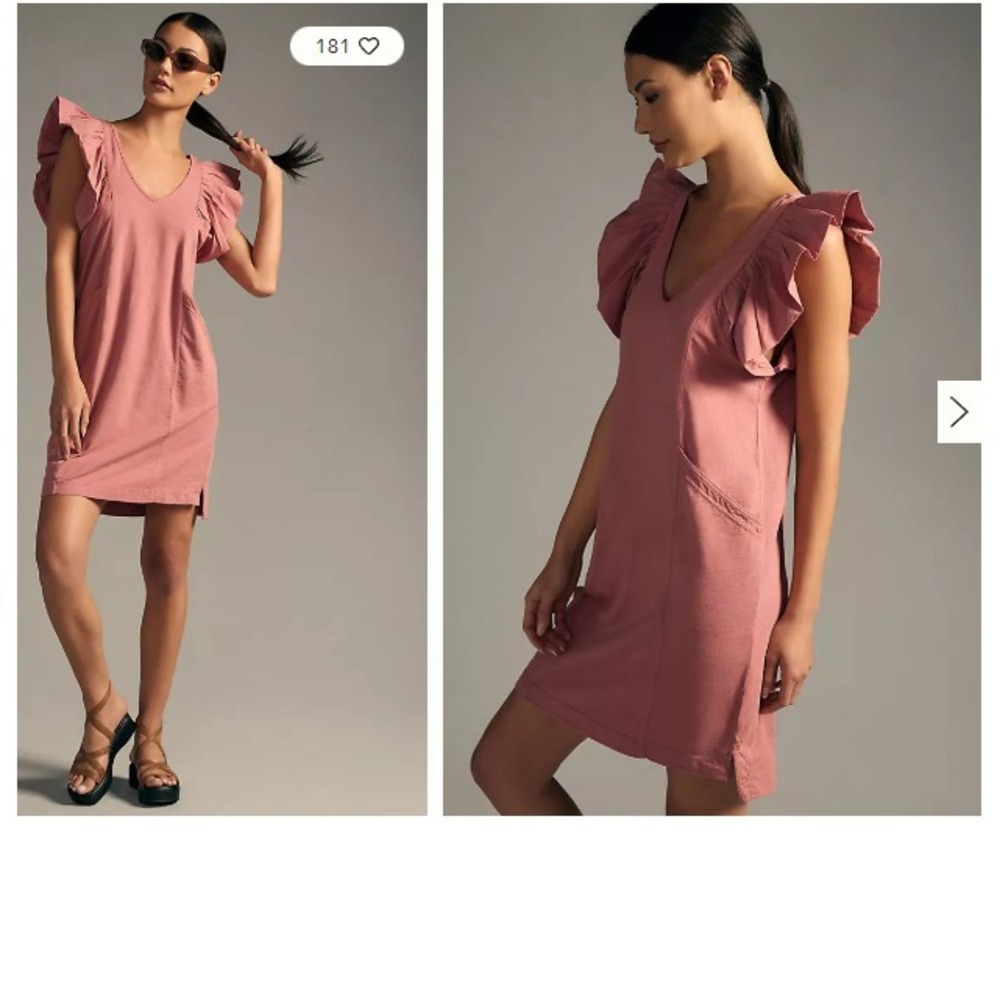 Anthropologie Daily Practice Flutter Sleeve Tee Dress Womens XL Rose V Neck